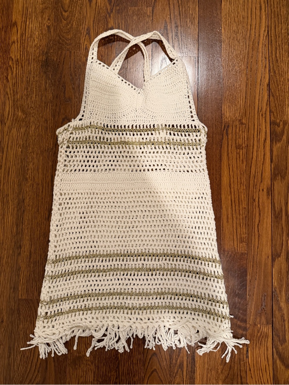 Cream Crochet Fringe Tank Dress
